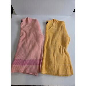 Lands End Set of 2 Drifter Cotton V-Neck Sweater Womens Large Pullover Preppy